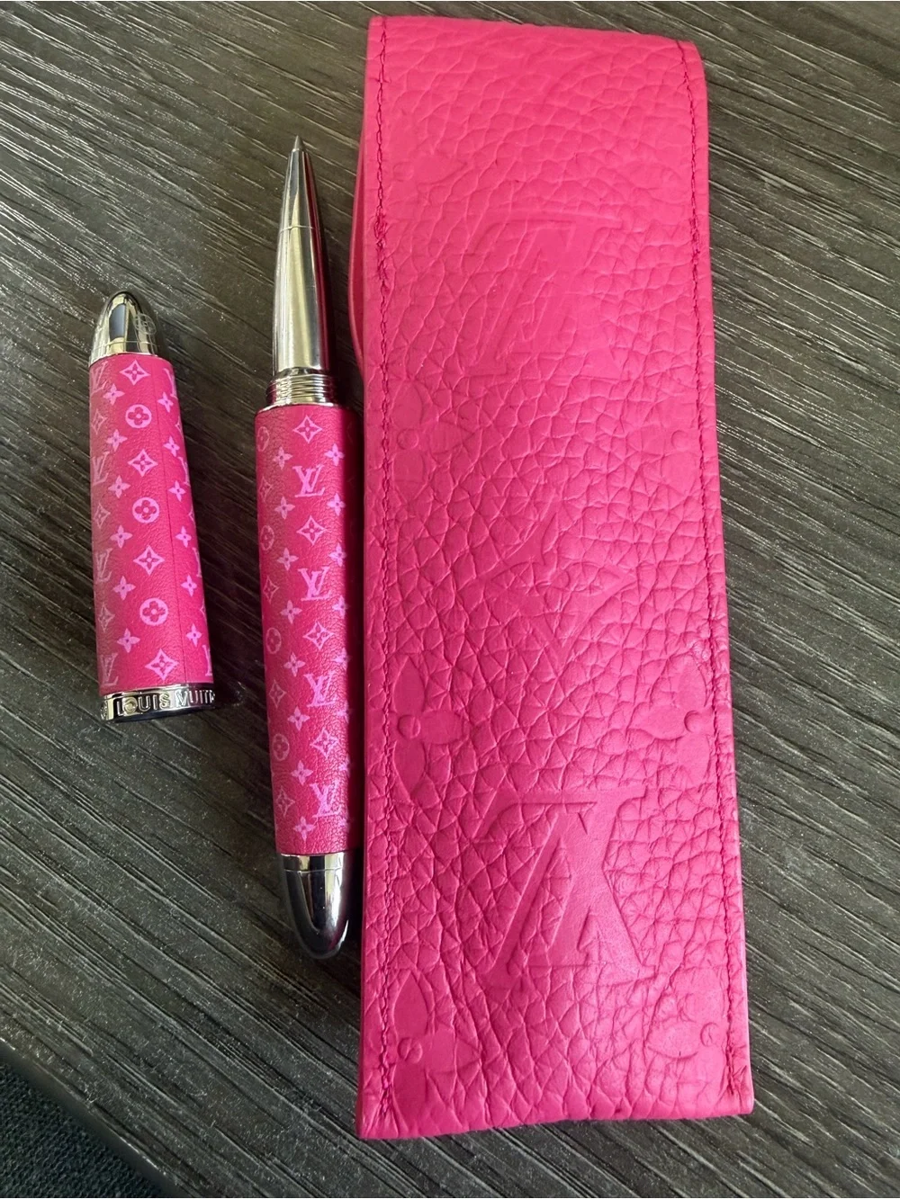 Louis Vuitton Pink Monogram Rollerball Pen with Pink Leather Pouch